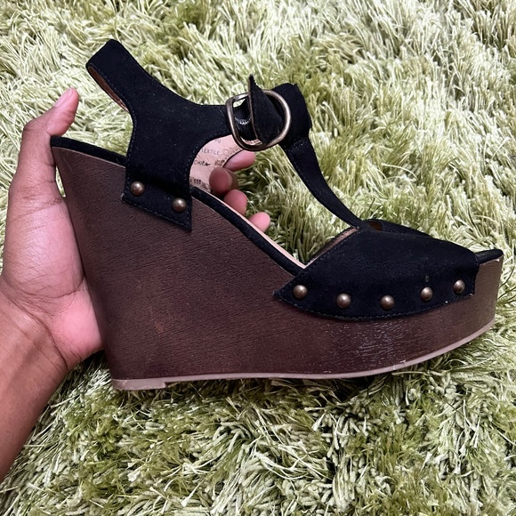 Shoes - Black Suede Wedges